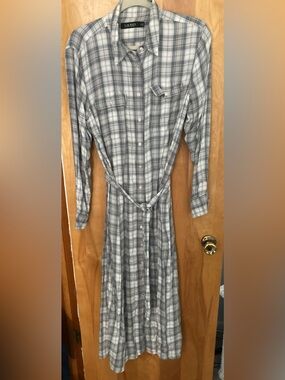 Ralph Lauren Gray and White Plaid Maxi Shirt Dress